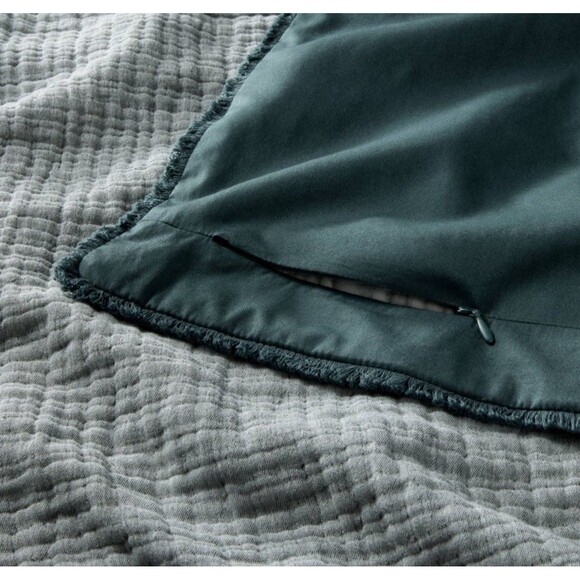 Full/Queen Textured Chambray Cotton Comforter & Sham Set Dark Teal Blue NEW - Picture 6 of 9